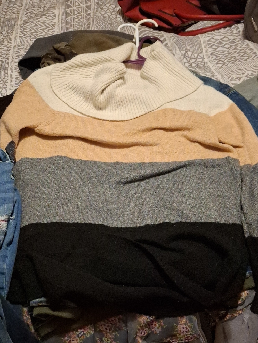 St. John's Bay Striped Cowl Neck Sweater in Cream, Peach, Gray, Black